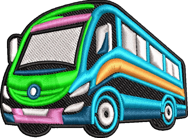 Colorful Mini Bus Embroidery Design – Cute Cartoon Bus Machine Embroidery Pattern
