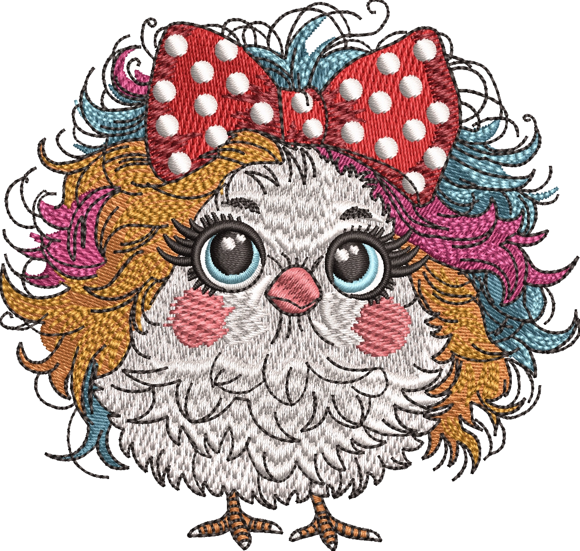 FLD- Cute Owl with Polka Dot Bow Embroidery Design