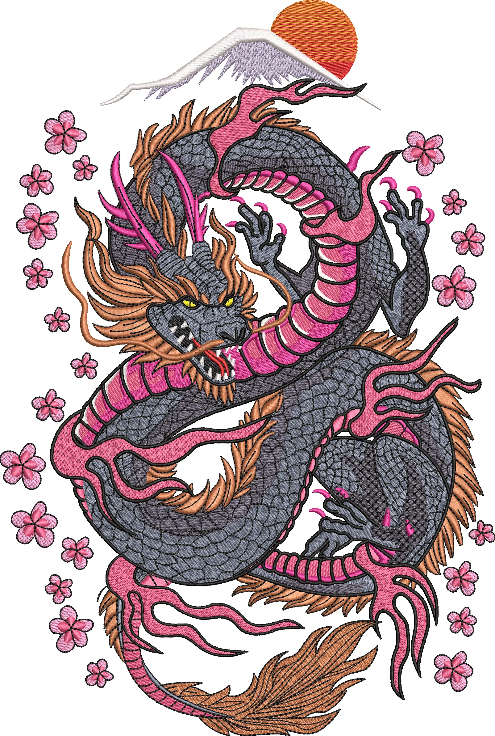 Japanese Dragon Embroidery Digitizing Design – Elegant Oriental Artwork