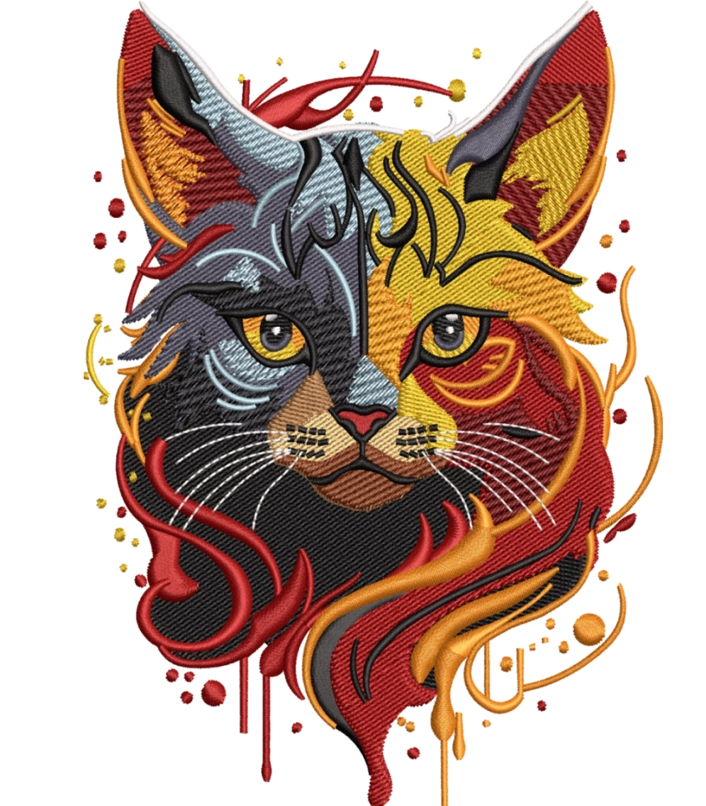 Abstract Cat Embroidery Digitizing Design | Colorful Artistic Animal Embroidery